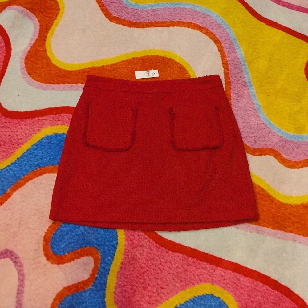 NWT LOFT Red Boucle Tweed Mini Skirt Size 12